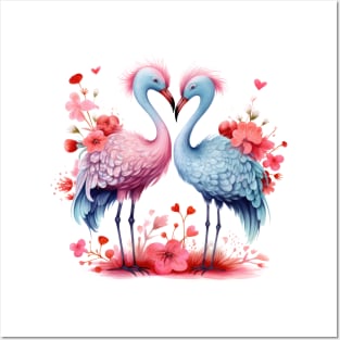 Valentine Kissing Ostrich Bird Couple Posters and Art